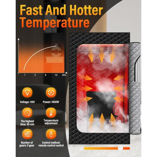 KASUE Portable Steam Sauna Tent for Home, Infrared Sauna with 3L Steamer, 9 Temp Levels & 99 Min Timer, 5-Layer Waterproof Insulated, Folding Chair Included, Indoor Spa (Light Black)