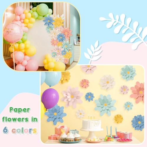 MotiMind 18 Pcs Bright Color Paper Flowers DIY Decorations for Wall, Classroom, Office & Party Backdrop