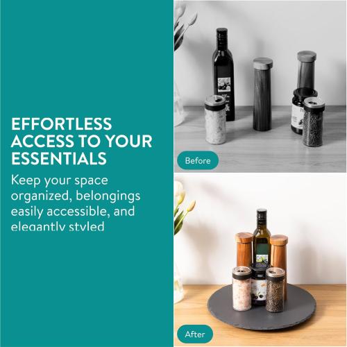 13 Dark Grey Navaris Slate Lazy Susan Serving Platter - 13 (33cm) Rotating Turntable Tray Board for Cheese Dessert Dishes Cake Snack Platters Tapas - Rotating Server