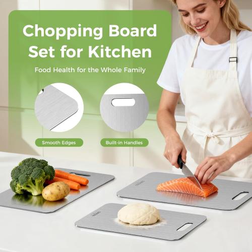 Titanium Cutting Board Set of 3, Titanium Cutting Boards for Kitchen, 100% Double-Sided Titanium Cutting Boards, Separate Raw and Cooked Food Areas, Non-Toxic, Dishwasher Safe (S  M   L)