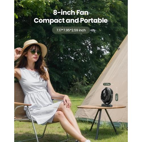 Gaiatop Portable Camping Fan with LED Lantern, Power Display 360° Head Rotation, Hanging Hook for Tent, 3 Speed Quiet Rechargeable, 4000mAh Battery Operated USB Fans for Indoor Outdoor Travel Black