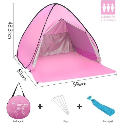 Automatic Pop Up Beach Tent Instant Portable Quick Sun Shelter for 2-3 Persons (Pink)