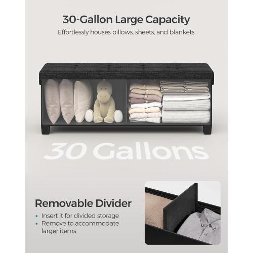 SONGMICS Storage Ottoman Bench, Foldable Foot Rest with Legs, 15 x 43 x 15.7 Inches, End of Bed Bench, Storage Chest, Load up to 660 lb, for Living Room, Bedroom, Entryway, Ink Black ULSF018B01