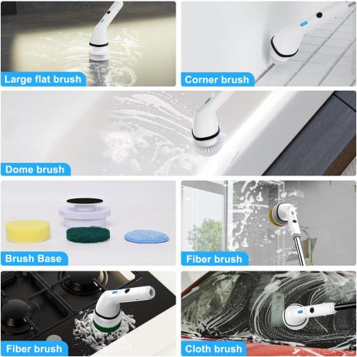 Cordless Spin Scrubber Electric Spin Scrubber with 6 Replaceable Brush Heads and Stainless Steel Adjustable Extension Handle, Bathroom Scrubber Electric Sink Scrubber Brush for Kitchen