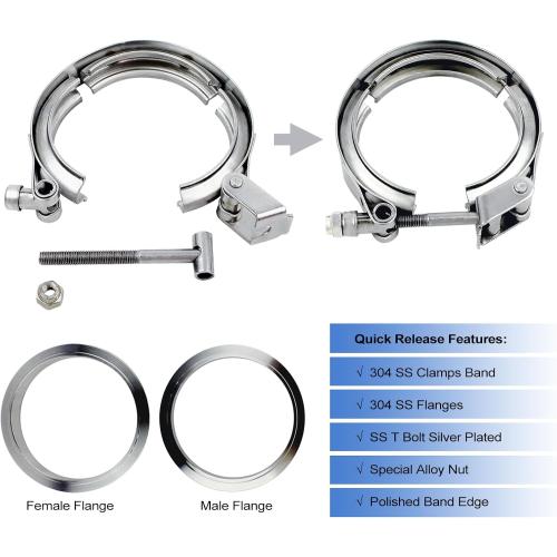 ROADFORMER 2.5 inch V Band Clamp - 2 sets of Quick Release V band Exhaust Clamp Stainless Steel with Flanges for Automotive exhaust system, turbocharger, downpipe and mufflers (2.5 - 2 Pack)