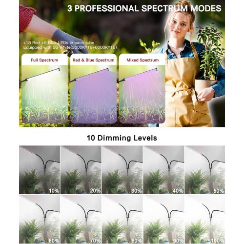 2025 Professional Grow Lights for Indoor Plants Growing, 126 LEDs 6000K Full Spectrum Plant Grow Lights Indoor, Height Adjustable (13-38''), 3 Spectrum Modes   10 Dimming with 4/8/12/18H Timer