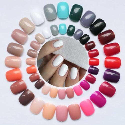 LoveOurHome 576pc Round Square Press on Nails Short Fake Nails, XS Short Press on Nails Squoval Acrylic Nails Tips Full Cover, Gel Artificial Fingernail False Presson 24 Colors for Kids Girls Women