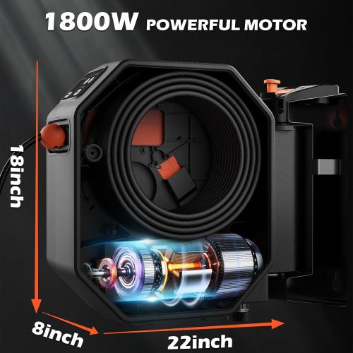 GFCI Wall Mounted 5000PSIMAX PowerWasher with 100FT Retractable Hose, 5-Stage Adjustable Press, Foam Cannon & 5 Nozzles for Car, Lane, Patio Cleaning