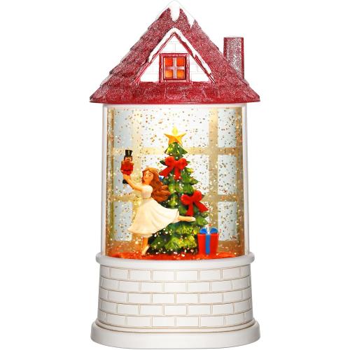 Christmas Snow Globe Ballerina Nutcracker Snow Globe Lantern with Music Glittering Lighted Christmas Tree and Clara Birthday Gift Table Indoor Decoration for Girls,USB and Battery Operated, 8.2