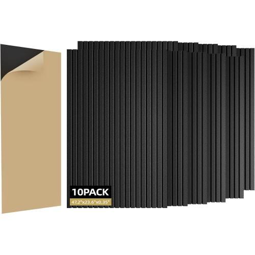 10 Pack Sound Proof Foam Panels for Walls 47.2x23.6 Large Acoustic Panels Sound Absorbing, Self-Adhesive Soundproof Wall Panels for Home Studio, Office, Recording, Black (10 Pack Black)