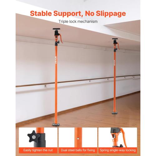 VEVOR Cabinet Jack Support Pole, 4-Pack, 49.2-114.6 Inch Steel Telescopic Quick Support Rod, Adjustable 3rd Hand System up to 198 lbs Capacity for Installing Cabinets, Lifting Drywall, Cargo Bars