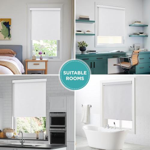 Joydeco 100% Blackout Roller Shades Cordless Blinds for Windows, Free-Stop Shades, UV Protection, Natural Woven Blinds for Home and Office, Light-Proof Aluminum Cover (White, 38 W x 75 H)