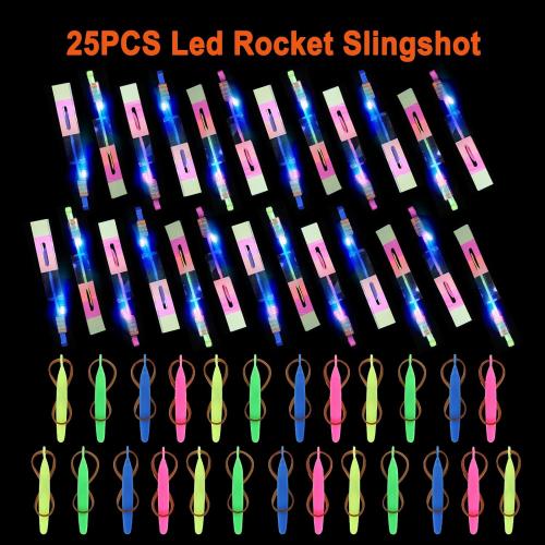 25 Sets LED Flying Set, 25 Slingshot 25 Glow Helicopter-50 Pcs, Flying Toy Outdoor Toys Glow in The Dark Party Supplies Party Favors for Kids 8-12,4-8