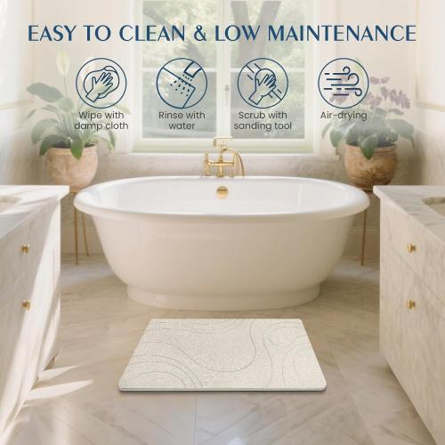 Stone Bath Mat Quick Dry Diatomaceous Earth Bath Mat Non-Slip Shower Stone Bathmat Super Absorbent Water Diatomite Bathroom Floor Pad Elegant,Natural,Esay to Clean (Flow Line-Beige)