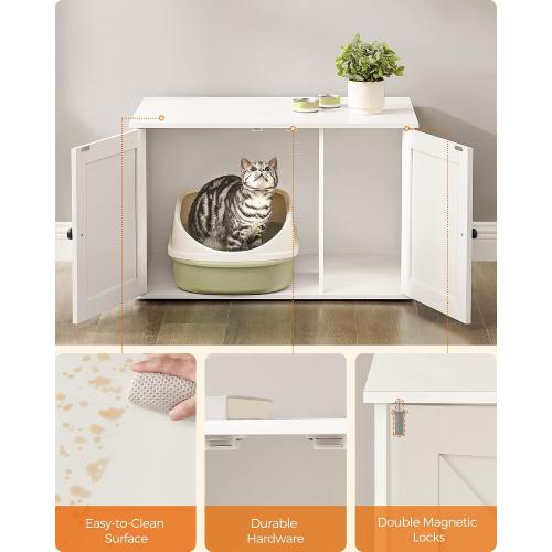 Feandrea Cat Litter Box Enclosure, Litter Box Furniture Hidden with Removable Divider, Indoor Cat House, End Table, 31.5 x 20.9 x 19.7 Inches, White UPCL002W01