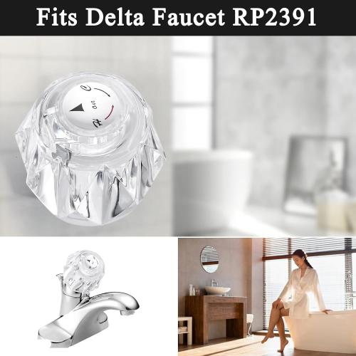 Faucet Handle Replacement Compatible with Delta Faucet RP2391 Single Clear Knob Handle Kit with Button and Set Screw, Acrylic