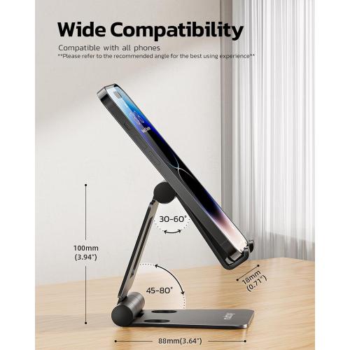 Nulaxy Dual Folding Cell Phone Stand, Fully Adjustable Foldable Desktop Phone Holder Cradle Dock Compatible with iPhone 17 16 15 14 13 12 11 Pro Max Xs Xr X 8, Nintendo Switch, All Phones