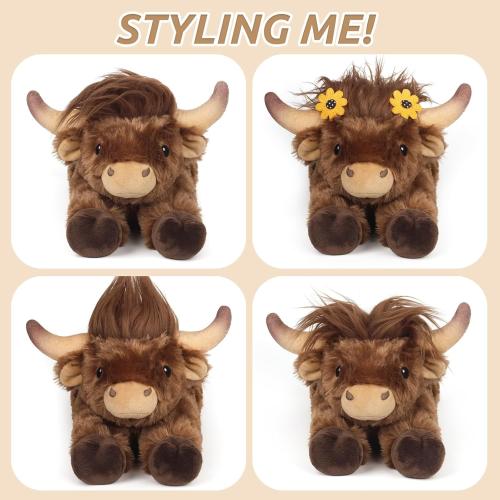 Highland Cow Stuffed Animals, Microwavable Stuffed Animal Adorable Fluffy Highland Cow Plush for Warmth Comfort, Heatable Coolable Lavender Scent Toy, Cute Soft Plushies Gift for Kid Boys Girl & Adult