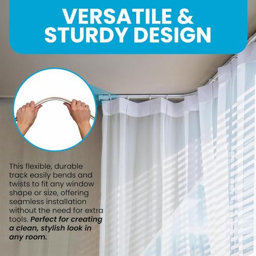 Plastic Curved Curtain Track – 5M Flexible Bendable White Ceiling Mount Rail for Room Divider, Shower, Bathroom, Drop Ceiling Installation