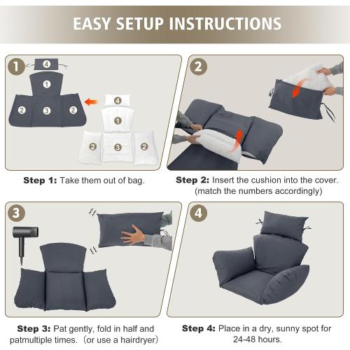 Egg Chair Cushion – Outdoor Hanging Chair Cushion, Replacement Cushions for Patio Swing, Waterproof, Fade- Resistant, Removable & Machine Washable Cover, Dark Grey