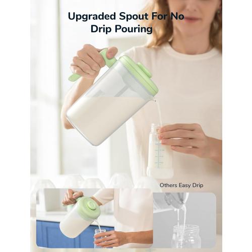 Electric Formula Pitcher, 36 oz Baby Formula Mixing Pitcher, Automatic Baby Formula Mixer, Bidirectional Stirring Breastmilk Pitcher, Locking Lid Smooth Formula Maker Milk Storage for Fridge(Green)