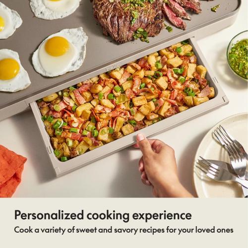 bella 12 x 22 Electric Griddle with Warming Tray, EverGood™ Ceramic Nonstick Coating & Removable Temperature Probe, Dishwasher-Safe Drip Tray & Cool Touch Handles, 1500 Watt, Oatmilk MAY HAVE MISSING ACCESSORIES