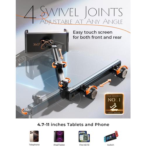 LISEN 3 in 1 for iPad Holder for Car Accessories for Women Road Trip Essentials for Travel Truck Backseat Car Organizer Car tv Headrest Tablet Holder iPad Car Mount for Kids Fire Tablet 4.7-11