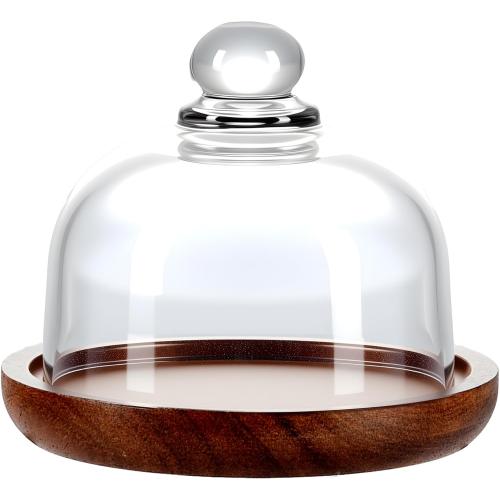 Mini Glass Butter Dish with Lid, Clear Domed Cheese Dish with Handle, Individual Serving Small Butter Tray with Cover, Round Cute Dessert Serving Bowl for Table, Kitchen Countertop, Refrigerator