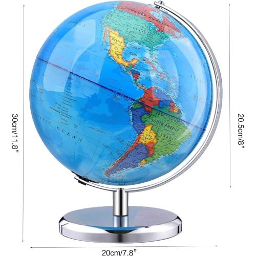 World Globe with Stainless steel Stand Rotating Earth Spinning Globe for Kids Geography Classroom Education or Decorations (8 Inch Blue)