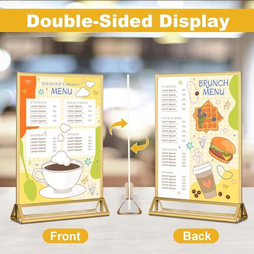 EHWINE 14 Pack 5×7 Clear Acrylic Sign Holder with Gold Borders and Vertical Stand, Double Sided Table Menu Holders Picture Frames for Wedding Table Numbers, Restaurant Signs, Photos and Art Display