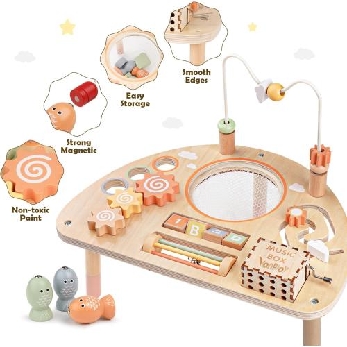 Activity Table for 1 Year Old, Montessori Toys for 1 2 Year Old Girls Boy Gifts, 8 in 1 Wooden Sensory Play Table for Toddler 1-3, Learning Toys for Baby 12-18 Months 1st Christmas Birthday Gifts
