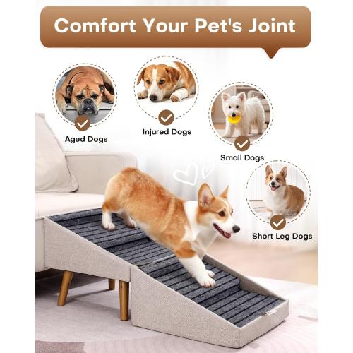 Dog Ramp for Couch and Bed,17.13 H Dog Stairs for Small Dogs and Cats, Foldable 2 in 1 Pet Steps for Medium Large Dogs and Puppy, Split Ottoman Design Pet Ramp（Apricot）
