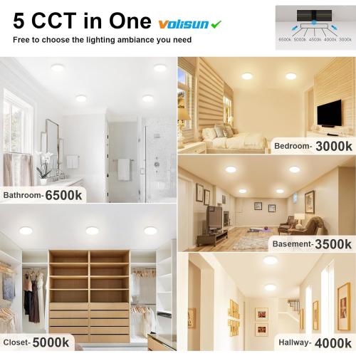 VOLISUN 8Pack 5CCT LED Flush Mount Ceiling Light, 7 inch Dimmable Ultra-Thin LED Ceiling Light Fixture, 3000K-6500K Selectable, 15W LED Ceiling Lights for Bedroom, Kitchen, Closet and Hallway (White)