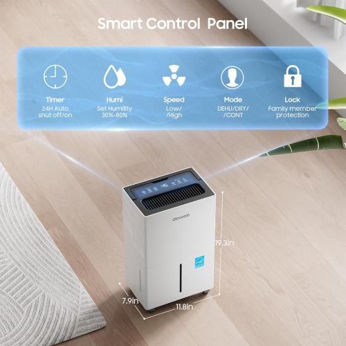 4500 Sq.ft Energy Star Dehumidifier for Home Basement, Glowells 52 Pints Large Room Dehumidifier with Drain Hose & Water Tank 0.58 Gal, Dehumidifiers with Smart Humidity Control, Auto Defrost