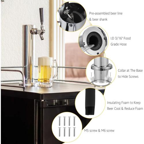 MRbrew Single Tap Draft Beer Tower, Support Countertop and Kegerator Installation, Stainless Core Beer Faucet Stainless Steel 3'' Flange Brewing Tower Dispenser Kit with Self-Closing Faucet Spring