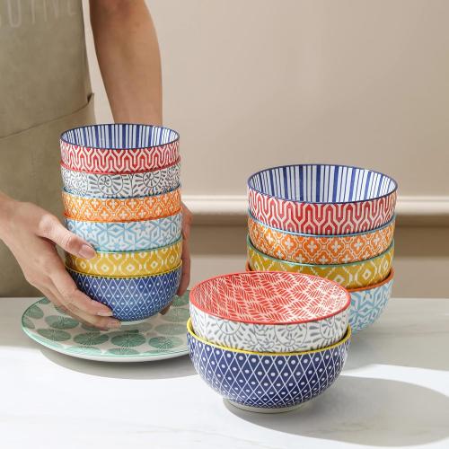 Selamica Ceramic Cereal Bowls Set of 6, 24 Oz Deep Soup Bowls for Kitchen, 5.9 Inch Dessert Bowls for Salad, Pasta, Oatmeal, Ramen, Microwave Dishwasher Safe, Set of 6, Assorted Colors____