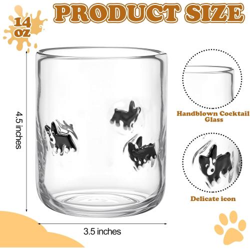 Skylety Icon Juice Glass, 14 oz Stemless Glass Cups, Puppy Juice Cocktail Wine Coffee Drinking Cups for Engagement Wedding Anniversary Valentines Party Supplies