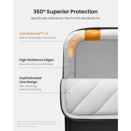 tomtoc 360 Protective Laptop Sleeve for 14-inch MacBook Pro M4/M3/M2/M1 Pro/Max A3112 A3401 A3185 A2992 A2918 A2779 2024-2021, Water-Resistant Case Bag with Accessory Pocket for 13.8 Surface Laptop 7