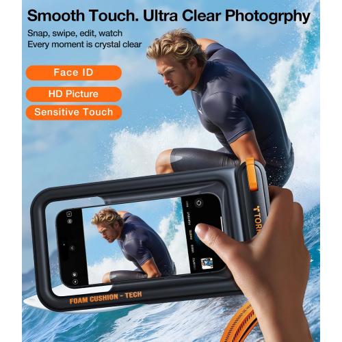 7 Black TORRAS IP68 Waterproof Phone Pouch Double Space, Floating Waterproof Phone Case with Lanyard for iPhone 16 Pro Max 15 14 13 S25 S24, Phone Dry Bag Vacation Cruise Ship Travel Essentials 7.0'', Black