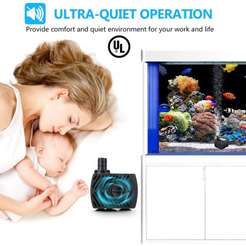 Fountain Pump, 2 Packs 80GPH(4W 300L/H) Submersible Water Pump, Durable Outdoor Fountain Water Pump with 7.2ft（2.2m） Power Cord, 3 Nozzles for Aquarium, Pond, Fish Tank, Water Fountain Pump
