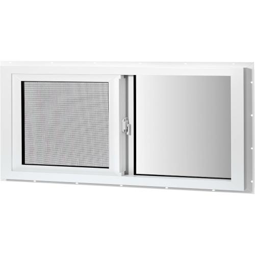 Vinyl Basement Window, 24 x 12 Slider Window with Double Pane Insulated Tempered Glass and Fiberglass Mesh Screen for Basement Bathroom Home Rv Garage (White)