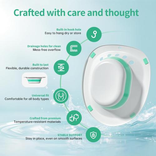 RUGUO Sitz Bath for Toilet Seat - Yoni Steam Seat - Sitz Bath for Hemorrhoids and Postpartum Care - Portable Bidet BPA Free - Foldable Basin for Epsom Salt Soak - Green