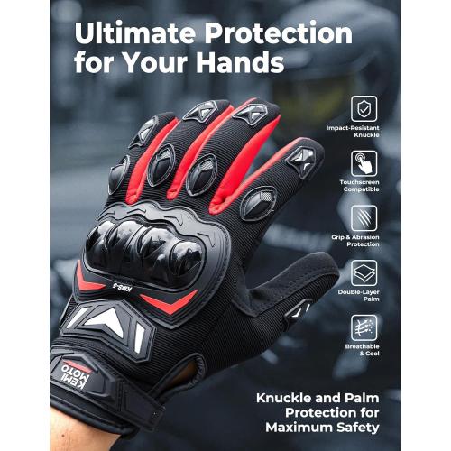 KEMIMOTO Motorcycle Gloves for Men, Touchscreen Cycling Gloves for Outdoor Sports On-Road Off-Road Mountain Motorcycle Motorcross Motorbike Dirt Bike Bicycle Racing ATV UTV