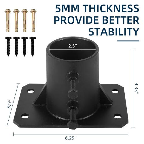 4PCS Chain Link Fence Post Base 2 1/2 Floor Flange, Round Posts Base Bracket Floor Flange for Holding Fence Deck Railing Mailbox Flag Round Posts with Screws, Black