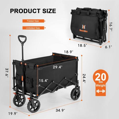 Black 34.9 x 19.9 x 24.4 Navatiee 140L Wagon Cart Foldable, Large Capacity Collapsible Wagon with Smallest Folding Design, Utility Grocery Cart for Camping Shopping Sports, Black