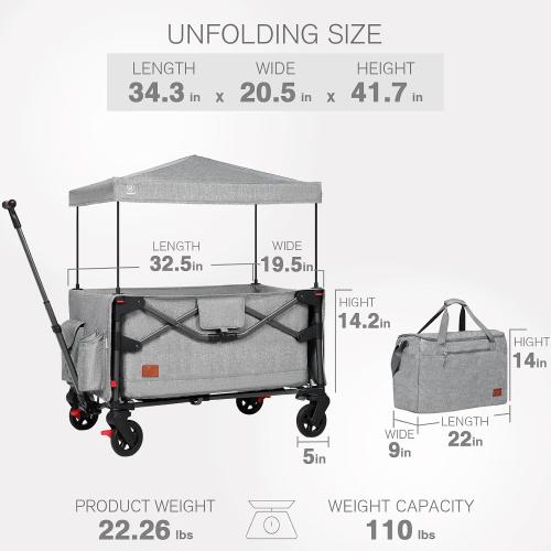 EVER ADVANCED Lightweight Foldable Travel Wagon Stroller for 2 Kids - Carry-on Airplane Size with Travel Bag - All-Terrain Wheels, 5-Point Harness - Portable Kids & Cargo Wagon for Zoo & Park
