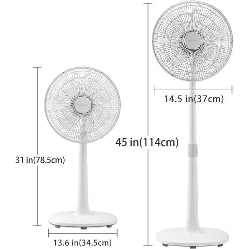 7 Blades 14.5-Inch 4-Speed Oscillating Pedestal Floor Fan, Adjustable Height, Stand Fan for Home, DC Motor, With Remote Control, Timer, Tilted Head, Bedroom, Office, Kitchen and Living Room