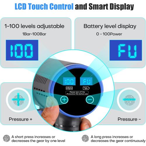 Cordless Pressure Washer,1450 PSI Brushless Portable Power Washer with LCD Display & 100-levels Pressure Adjustable,2×21V Rechargeable Batteries 6-in-1 Nozzle for Car,Patio,RV,Fence & Yard Cleaning
