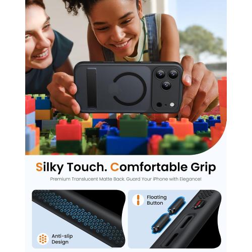 for iPhone 17 Pro Case with Stand, Magnetic Compatible with MagSafe, Camera Control Button, Full Lens Protection, Rugged Military Grade Drop, Translucent Matte Slim Case for iPhone 17 Pro, Black