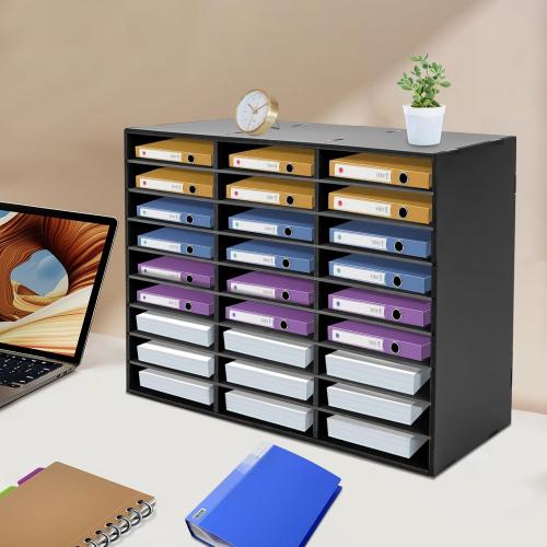 27 Organizer, Desktop File Sorter Mail Center Paper Storage Cabinet Classroom Mailbox for Files Documents Papers Magazines(White) (Black 27Slots 1)